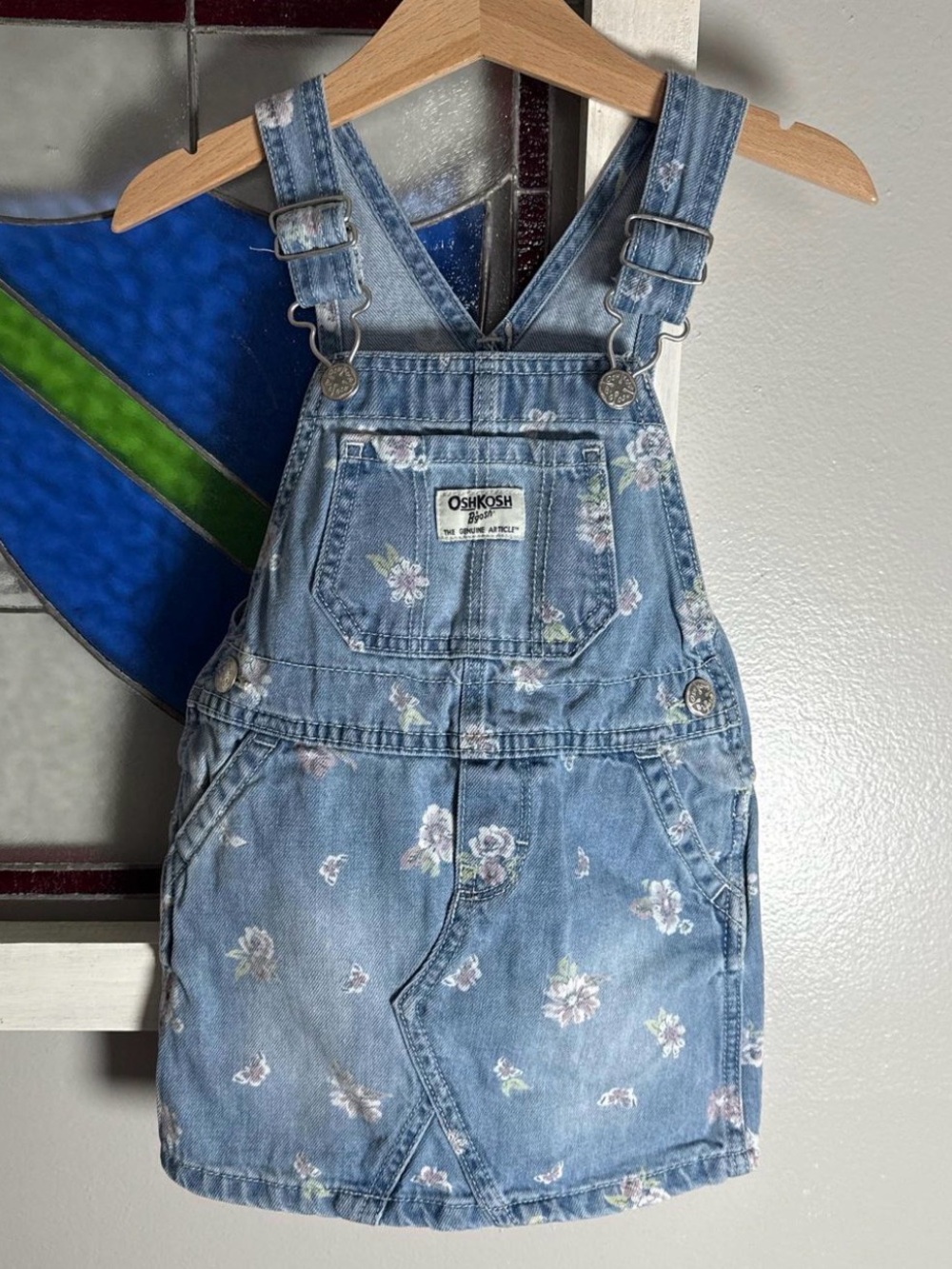 OshKosh B'gosh Floral Denim Vestbak Overalls Skirt Size 2T